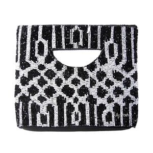 Beaded Mini Clutch, Fully Beaded Black and White Clutch
